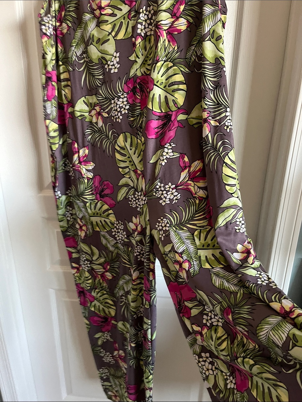 Sleeveless Tropical Floral Jumpsuit in Gray with Pink & Green - Picture 2 of 8